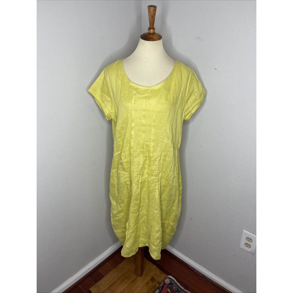Womens Lisa Bayne Yellow Linen‎ Short Sleeve Langenlook Dress Medium M